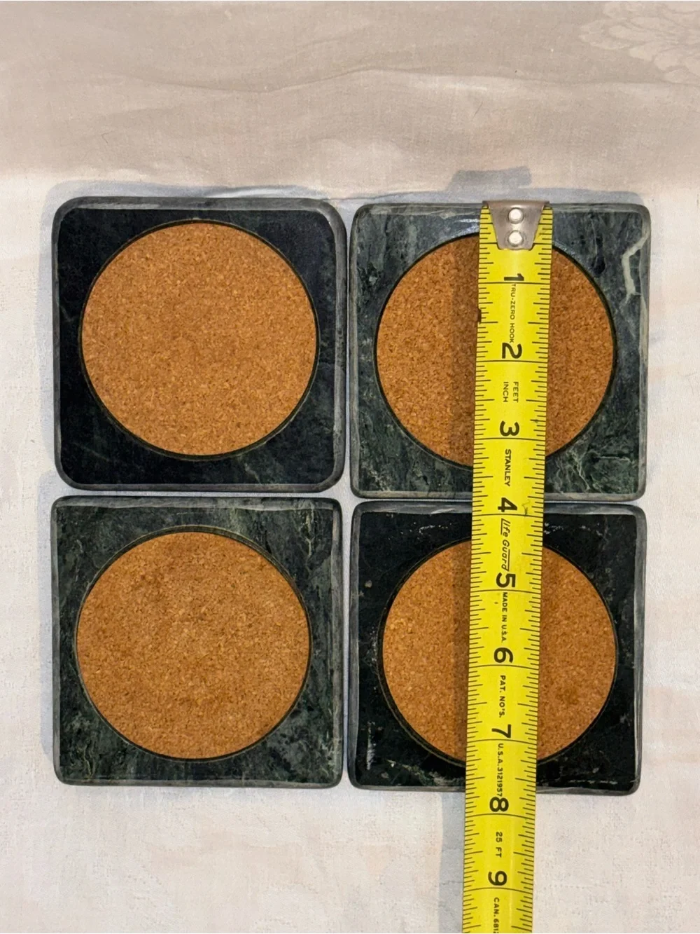 VINTAGE Set of 4 Green Marble Coasters Cork